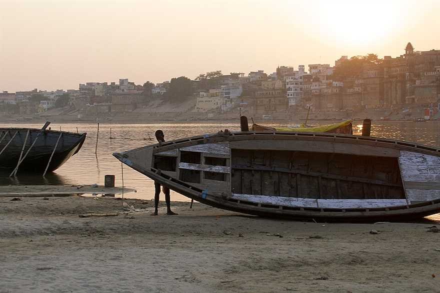 Boats on the Ganga at sunset